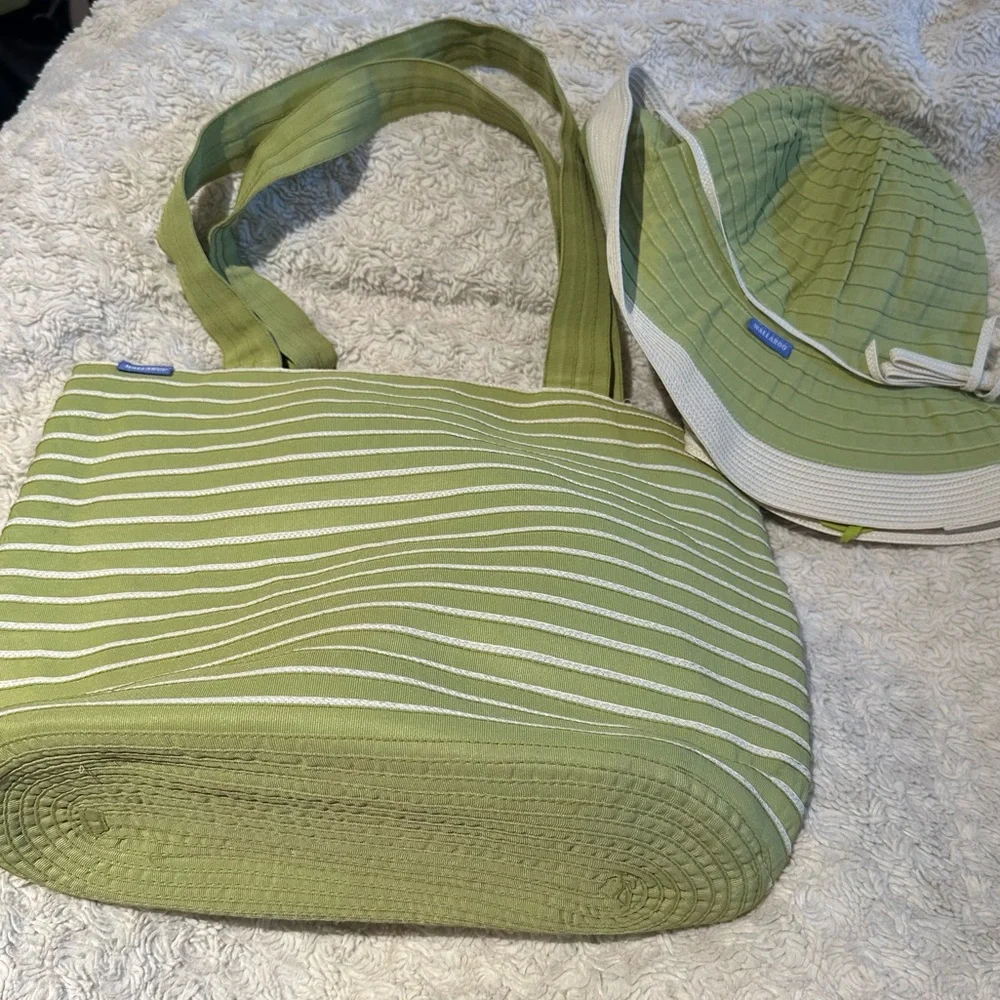 WALLAROO Vintage Tote and Bucket Hat Chelsea Set Lime & White - Picture 7 of 13